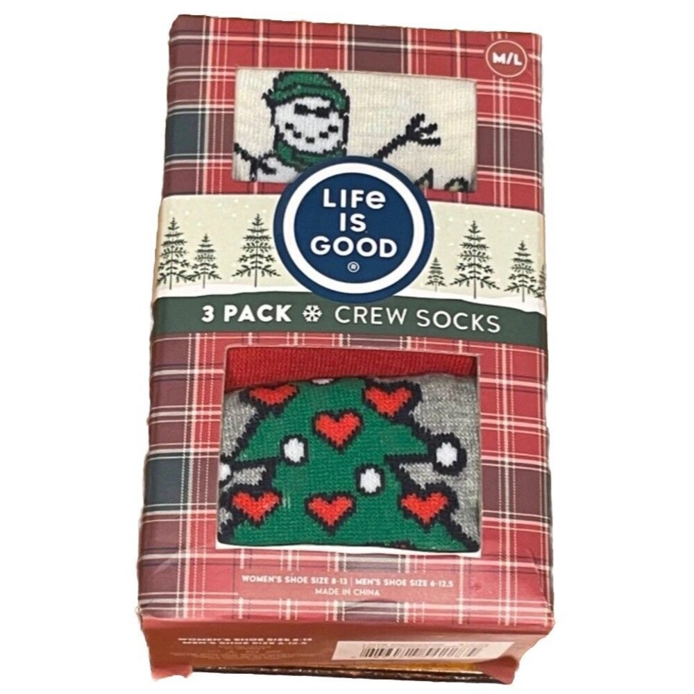 NEW Life is Good 3 Pack of Holiday Crew Socks Unisex Snowman Christmas Fun M/L